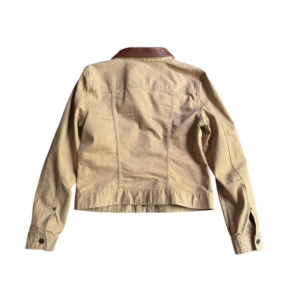 Y2K Ralph Lauren khaki denim work wear chore jacket with brown leather collar M - Picture 5 of 5